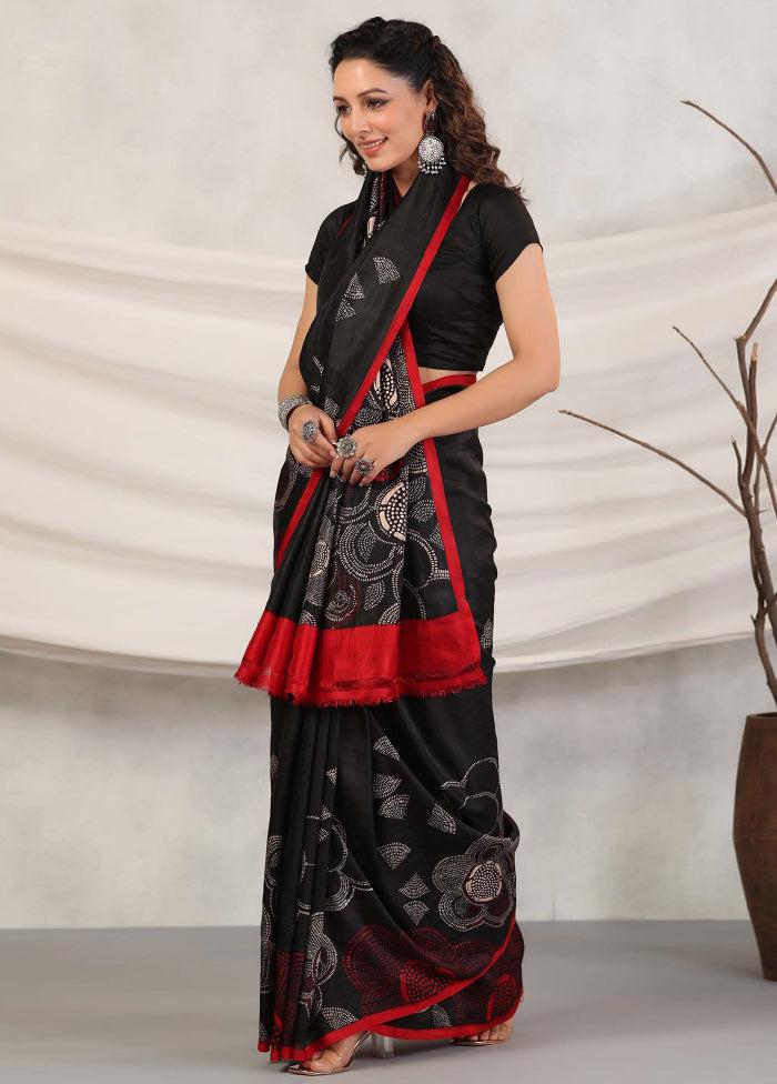 Black Tussar Saree With Blouse Piece