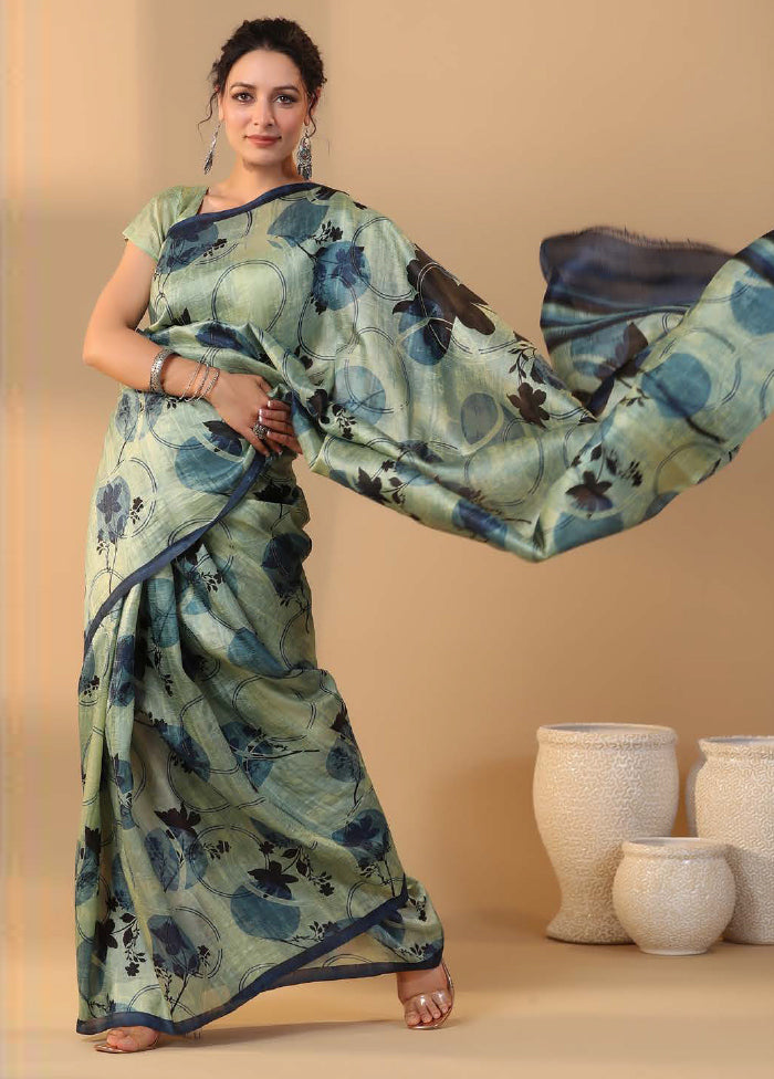 Green Tussar Saree With Blouse Piece