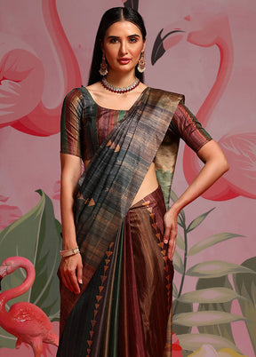 Green Dupion Silk Saree With Blouse Piece