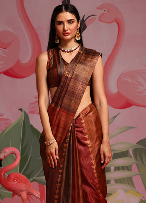 Rust Dupion Silk Saree With Blouse Piece