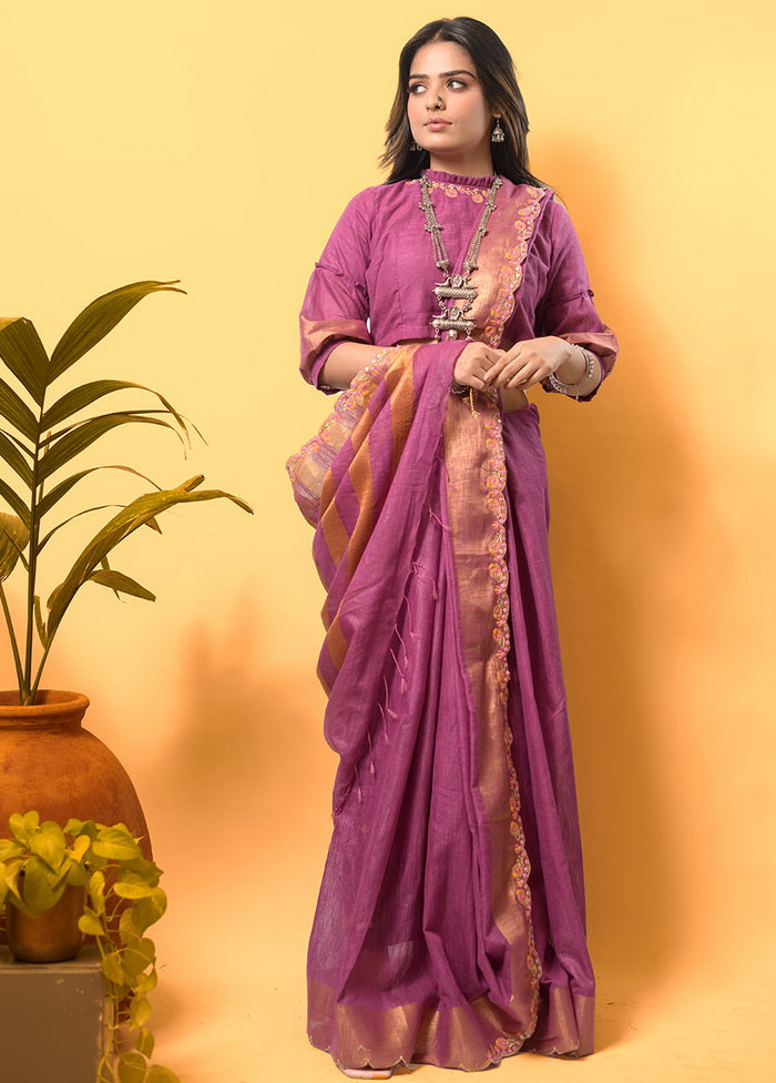 Lavender Silk Saree With Blouse - Indian Silk House Agencies