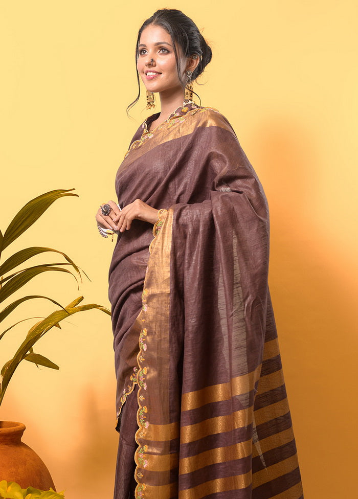 Brown Silk Saree With Blouse - Indian Silk House Agencies