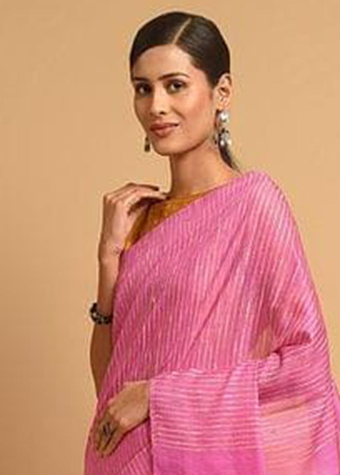 Pink Ghicha Tussar Silk Saree With Blouse Piece - Indian Silk House Agencies