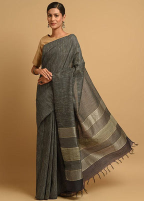 Black Ghicha Tussar Silk Saree With Blouse Piece - Indian Silk House Agencies