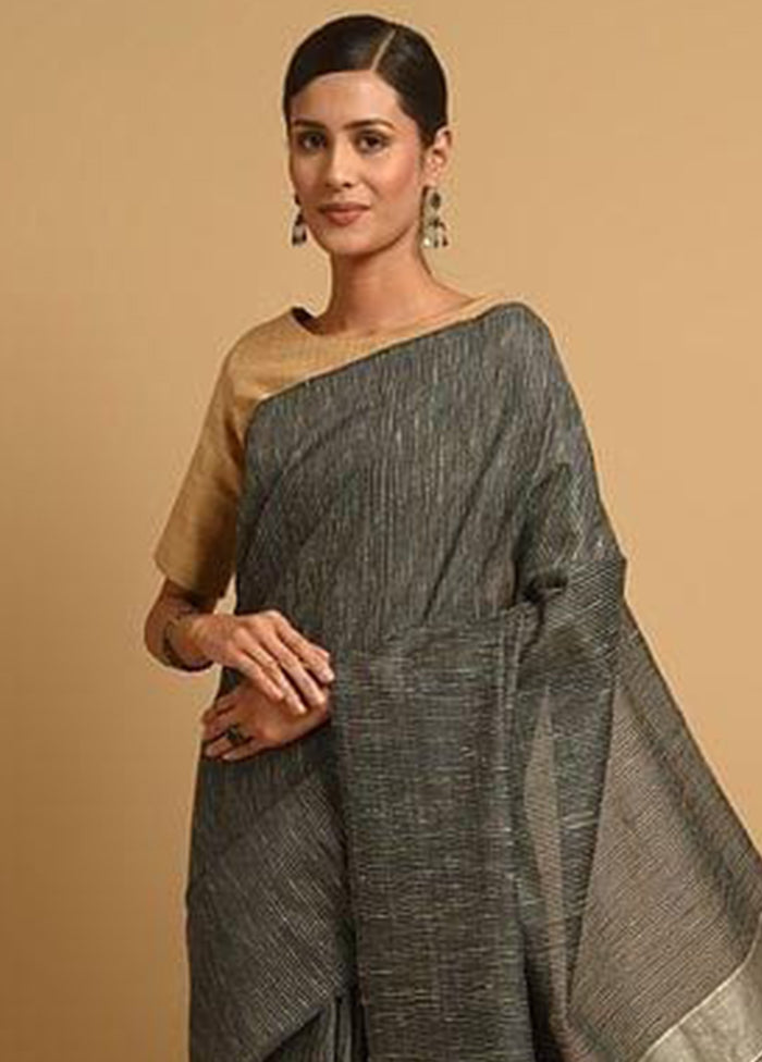 Black Ghicha Tussar Silk Saree With Blouse Piece - Indian Silk House Agencies