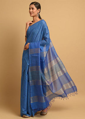 Blue Ghicha Tussar Silk Saree With Blouse Piece - Indian Silk House Agencies