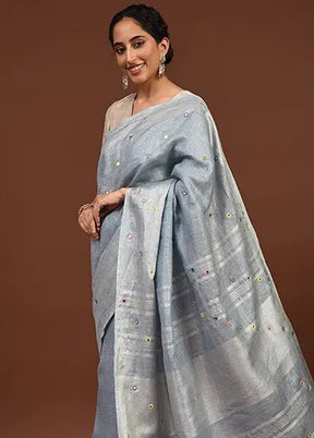 Grey Linen Silk Saree With Blouse Piece - Indian Silk House Agencies