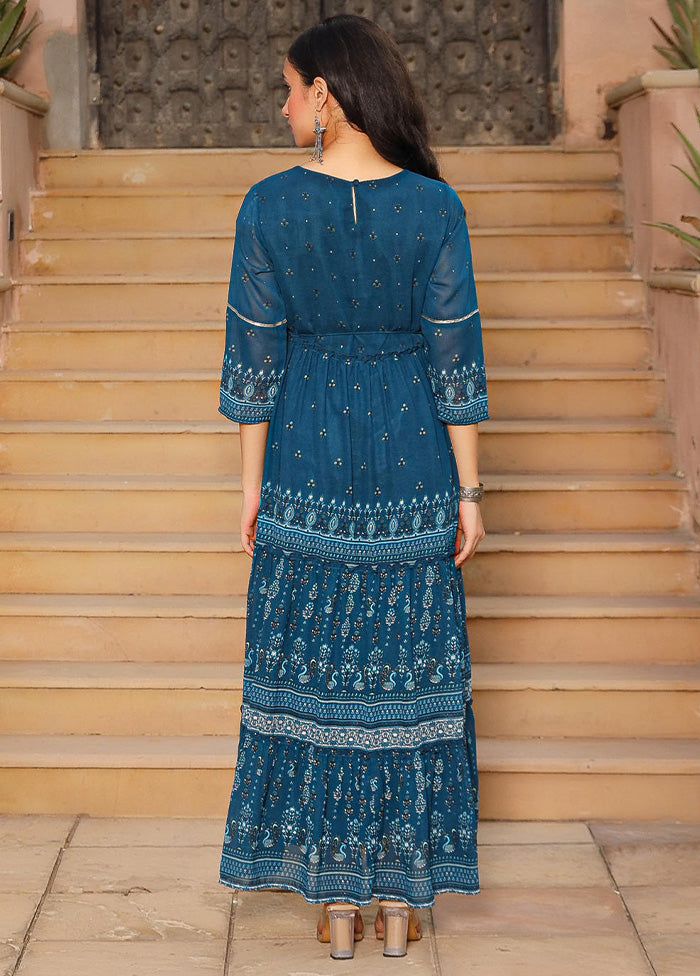 Blue Readymade Silk Indian Dress