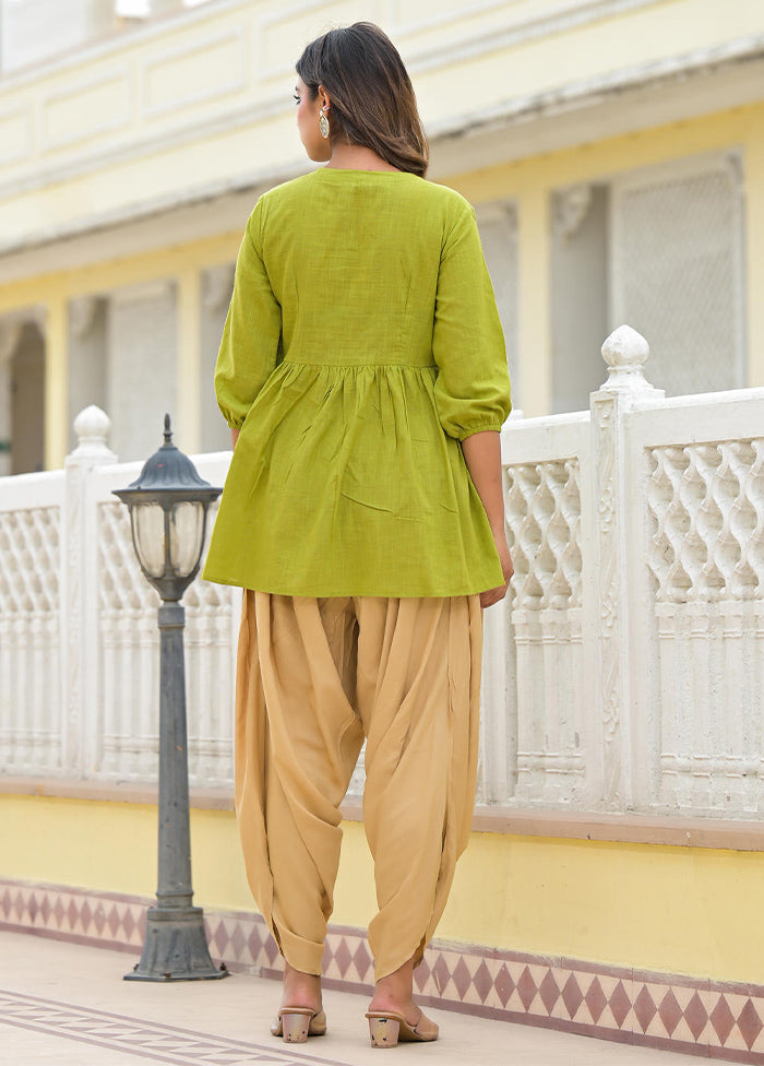 2 Pc Olive Green Readymade Cotton Tunic Set