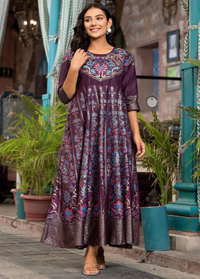 Purple Readymade Silk Indian Dress