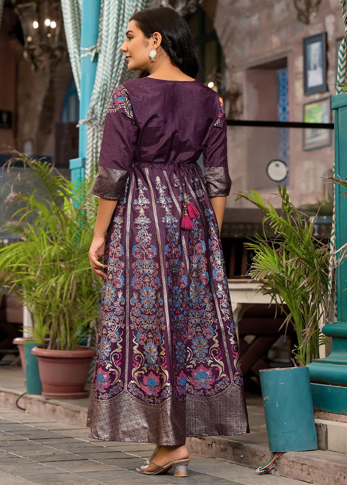 Purple Readymade Silk Indian Dress