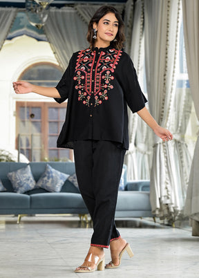 2 Pc Black Readymade Rayon Tunic Set