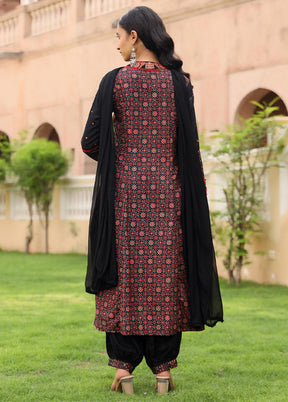 3 Pc Black Readymade Silk Dupatta Suit Set