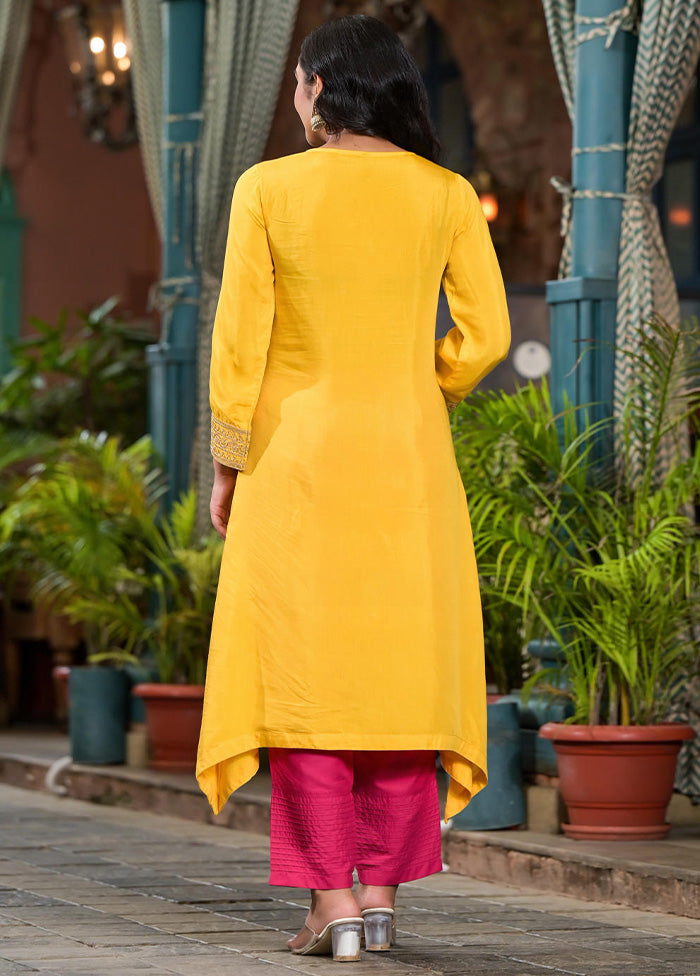 2 Pc Yellow Readymade Viscose Kurti Set