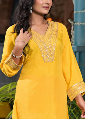 2 Pc Yellow Readymade Viscose Kurti Set