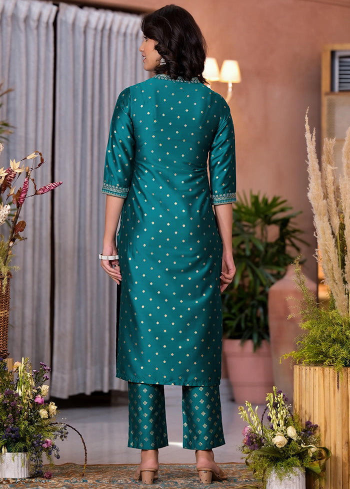 3 Pc Rama Green Readymade Cotton Dupatta Suit Set