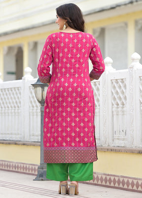 3 Pc Fuchsia Readymade Silk Dupatta Suit Set