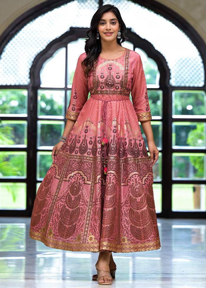 Onion Pink Readymade Silk Indian Dress