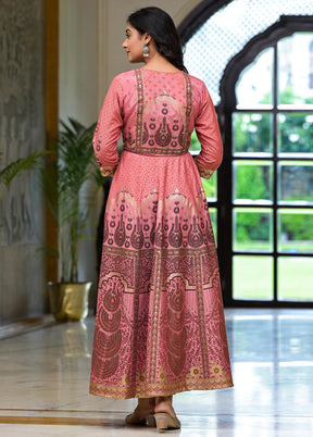 Onion Pink Readymade Silk Indian Dress