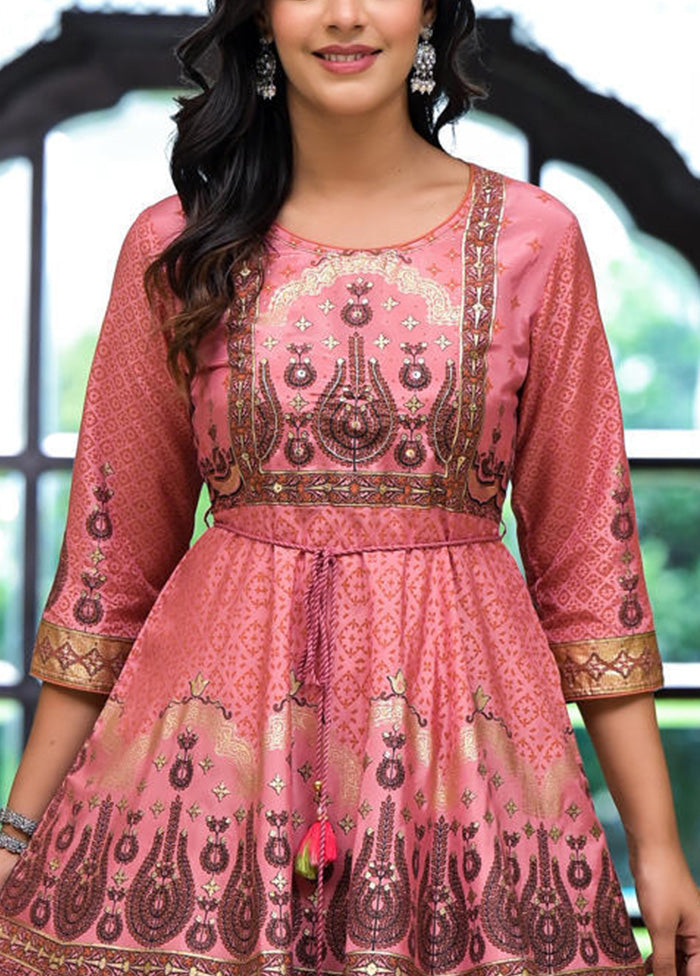 Onion Pink Readymade Silk Indian Dress