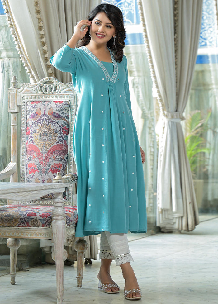 Sky Blue Readymade Rayon Kurti