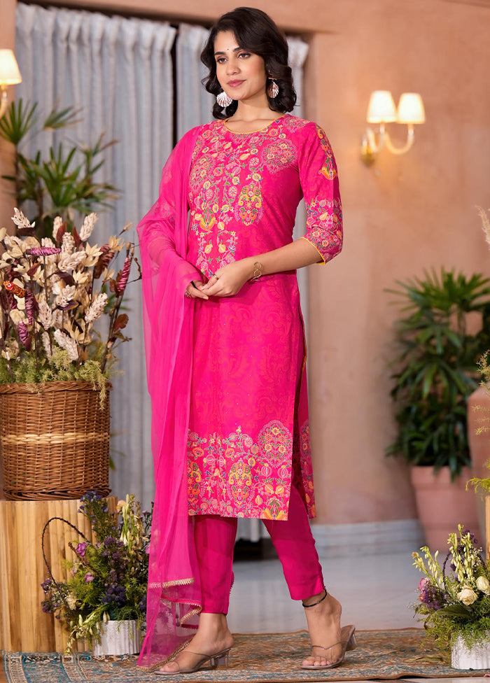 3 Pc Pink Readymade Rayon Dupatta Suit Set