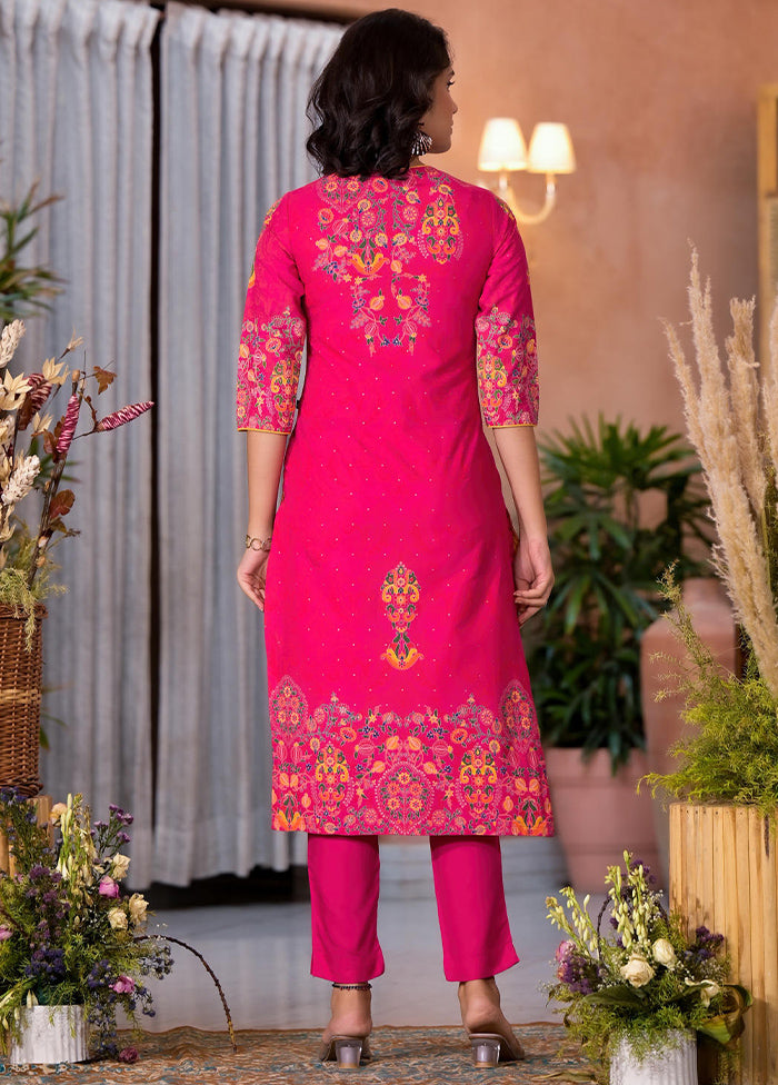 3 Pc Pink Readymade Rayon Dupatta Suit Set