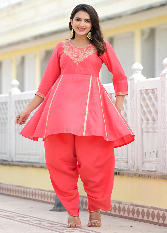 2 Pc Peach Readymade Viscose Kurti Set