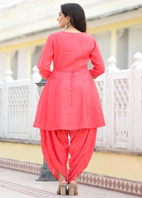 2 Pc Peach Readymade Viscose Kurti Set