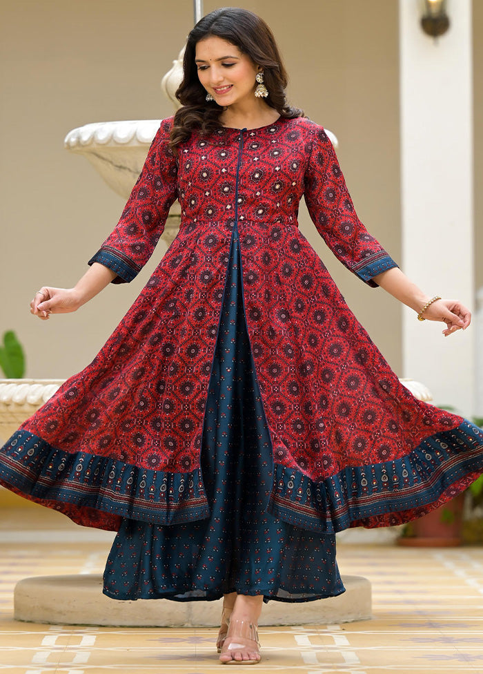 Red Readymade Cotton Indian Dress