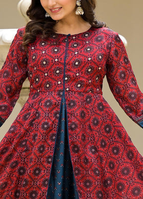 Red Readymade Cotton Indian Dress