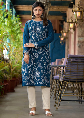 Blue Readymade Cotton Kurti