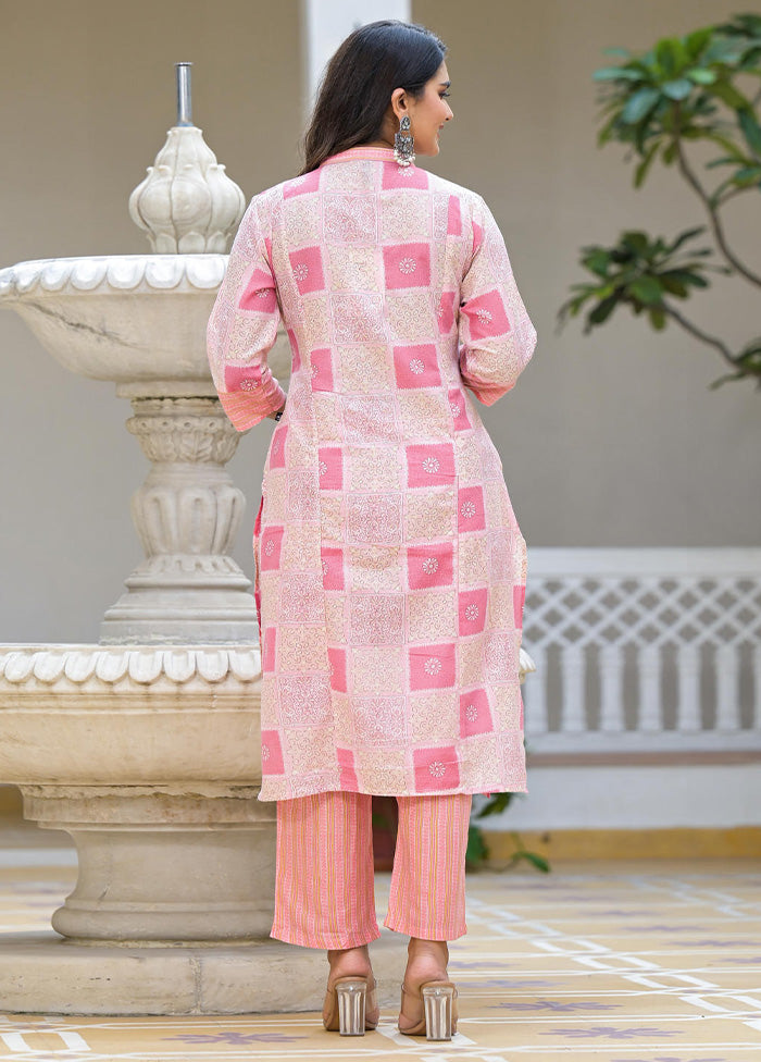 3 Pc Pink Readymade Cotton Dupatta Suit Set