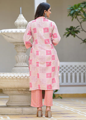 3 Pc Pink Readymade Cotton Dupatta Suit Set