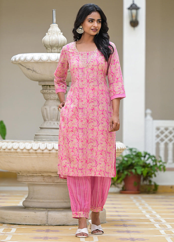 3 Pc Pink Readymade Cotton Dupatta Suit Set