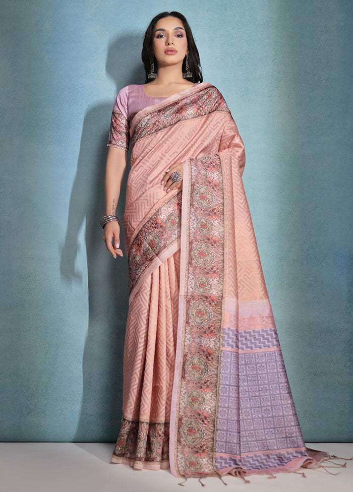 Peach Pure Cotton Saree With Blouse Piece