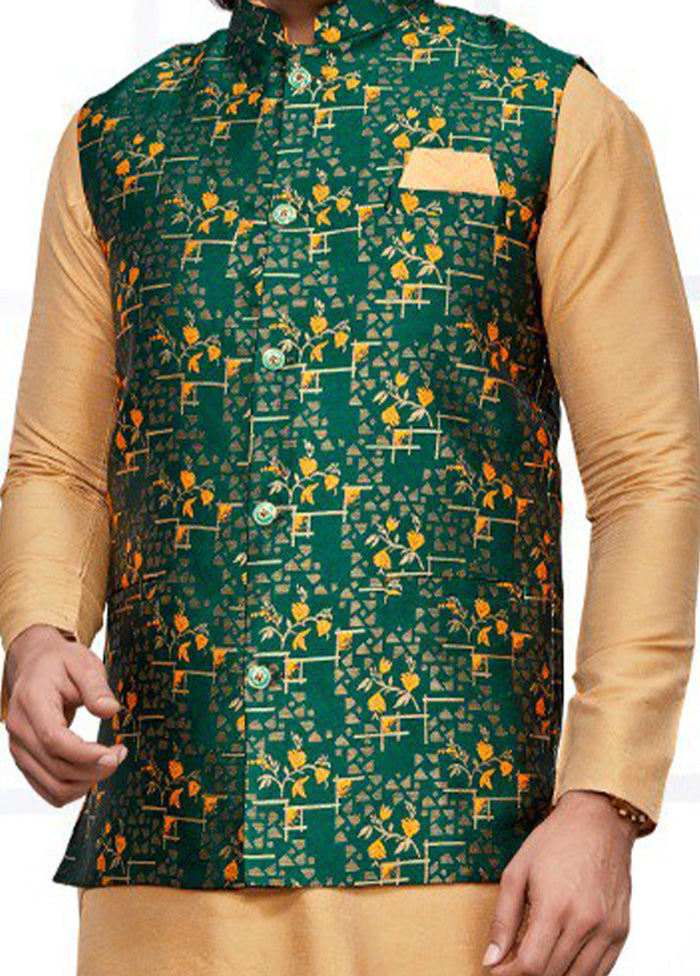 3 Pc Golden  Pure Silk Ethnic Wear - Indian Silk House Agencies