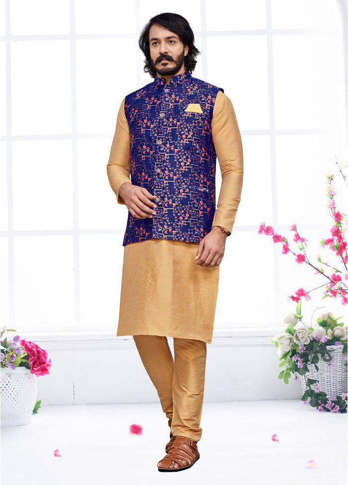 3 Pc Golden Pure Silk Ethnic Wear - Indian Silk House Agencies