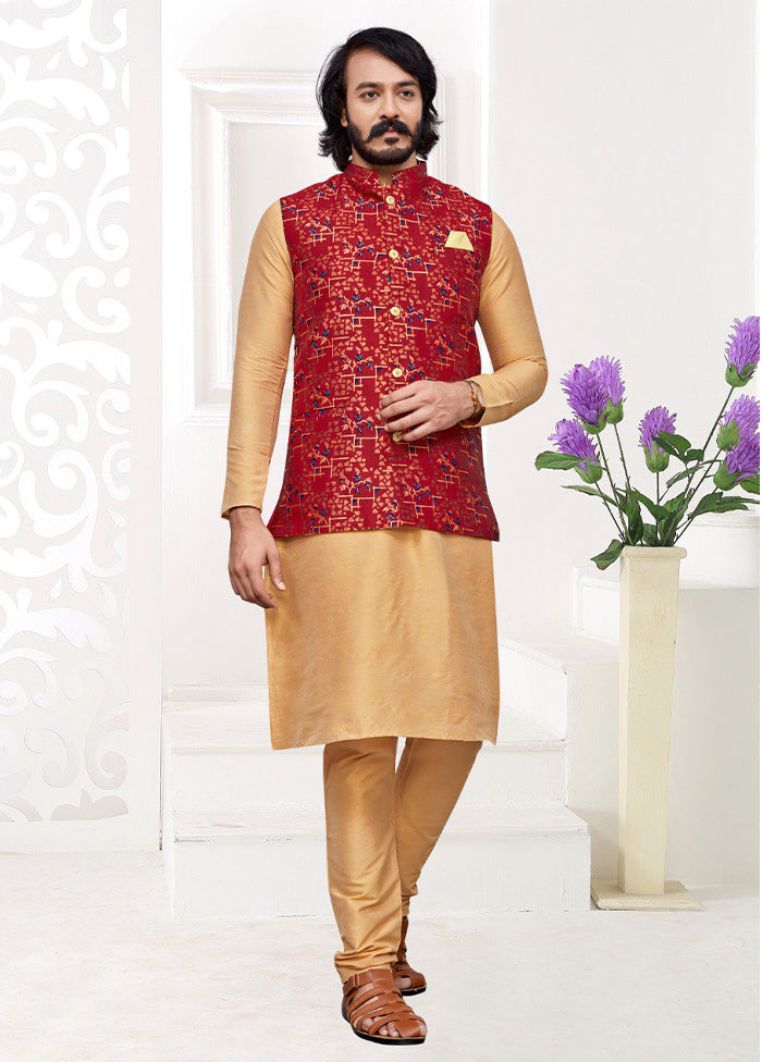 3 Pc Golden Pure Silk Ethnic Wear - Indian Silk House Agencies