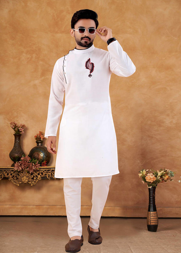 2 Pc White Cotton Kurta And Pajama Set - Indian Silk House Agencies