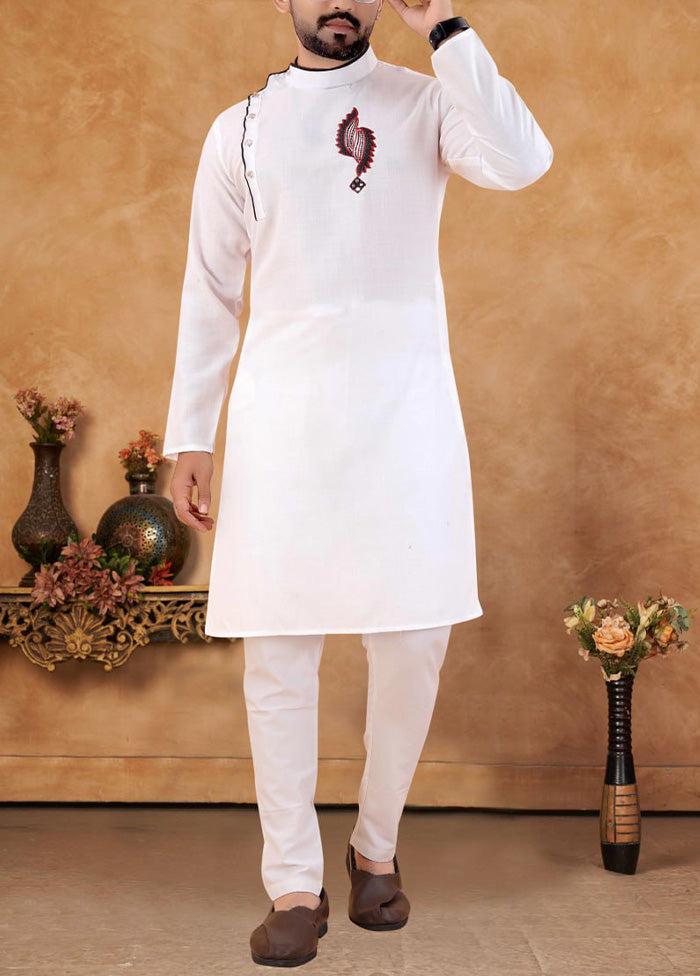 2 Pc White Cotton Kurta And Pajama Set - Indian Silk House Agencies