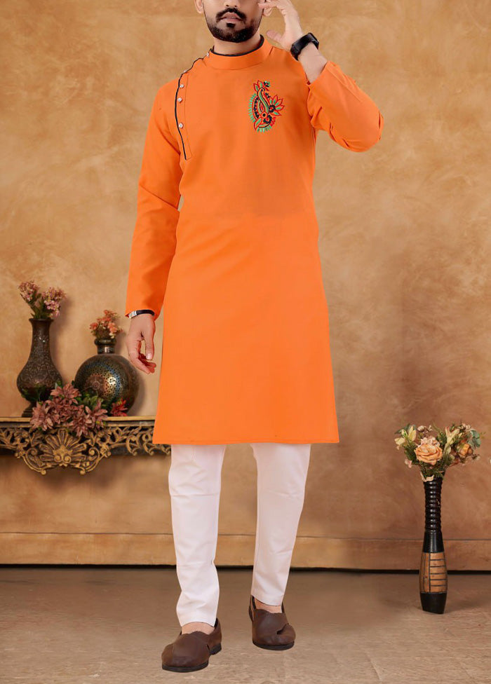2 Pc Orange Cotton Kurta And Pajama Set - Indian Silk House Agencies