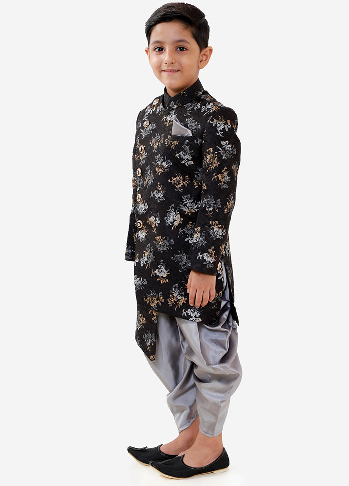 Black Festive Silk Kurta Pajama Set