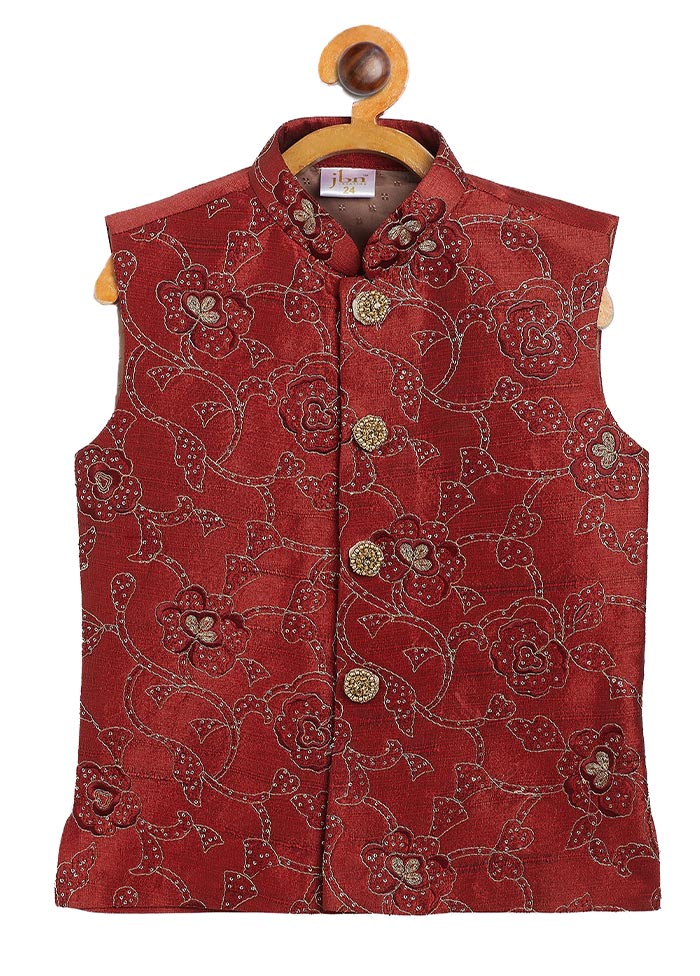 Maroon Silk Nehru Jacket