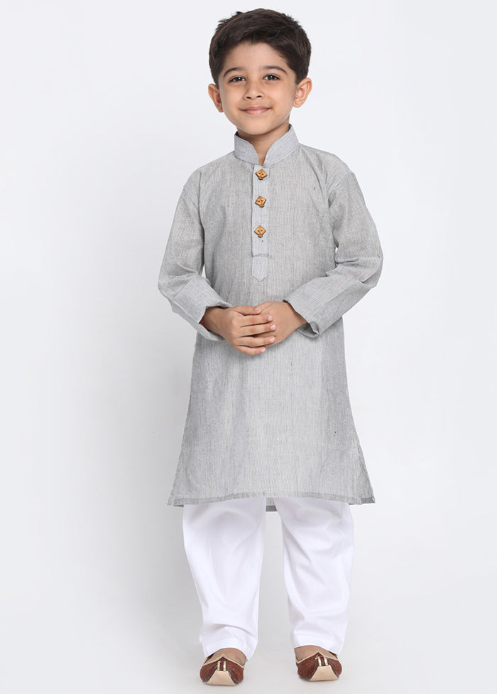 Grey Festive Cotton Kurta Pajama Set - Indian Silk House Agencies