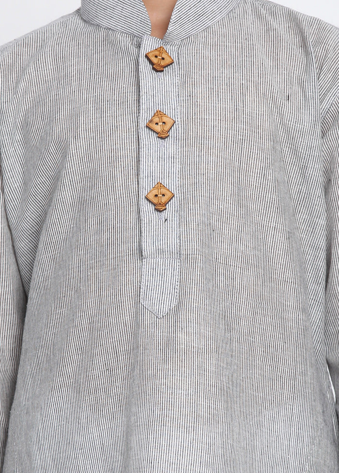 Grey Festive Cotton Kurta Pajama Set - Indian Silk House Agencies