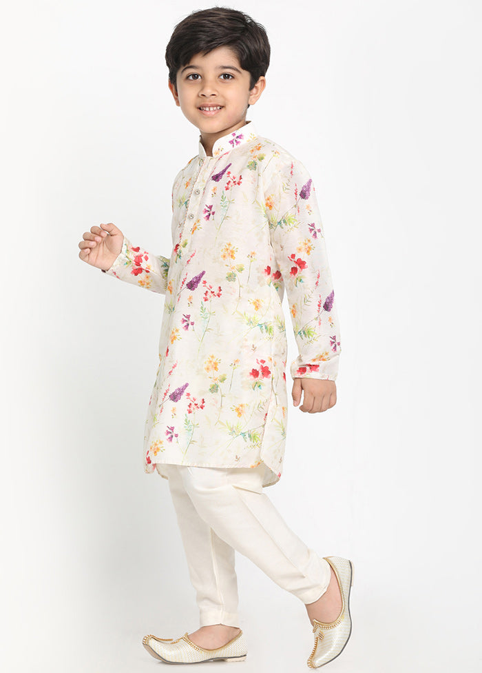 Cream Festive Silk Kurta Pajama Set