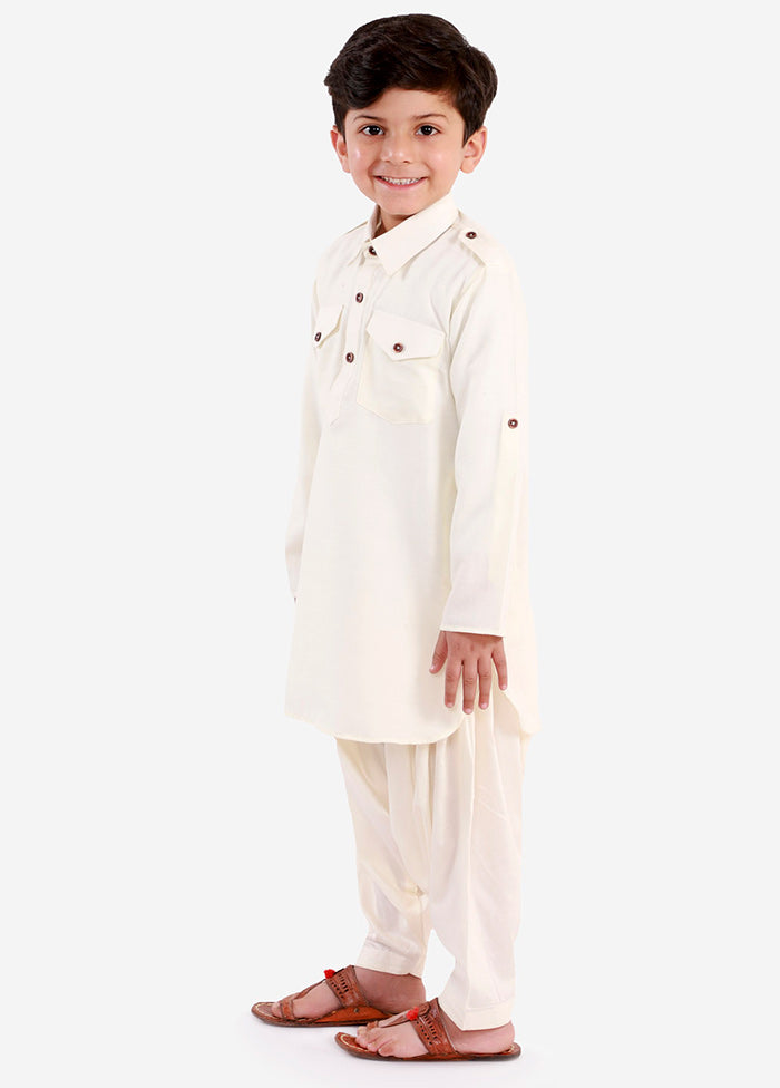 Cream Festive Silk Kurta Pajama Set
