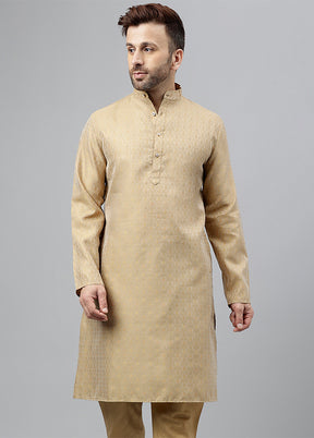 Cream Viscose Jacquard Long Kurta