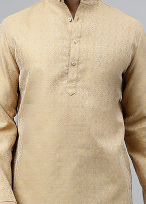 Cream Viscose Jacquard Long Kurta